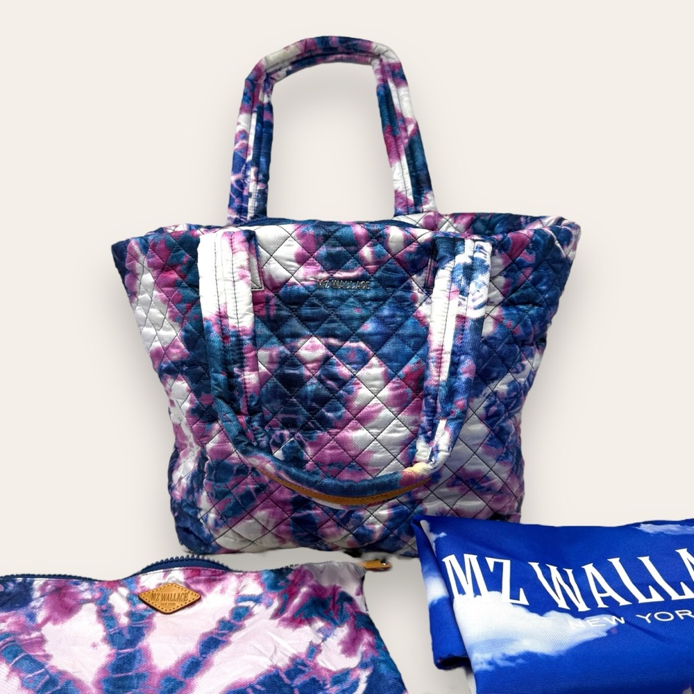 MZ Wallace Medium Metro Quilted Festival Print Blue Purple White Tote Bag - Picture 14 of 14